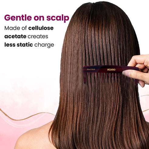 AGARO Hand Made Cellulose Acetate Comb HMC80, All Fine Tooth Dressing Comb, Smooth Rounded Teeth, Hair Styling, Hair Brushing, Hair Dressing, Brown